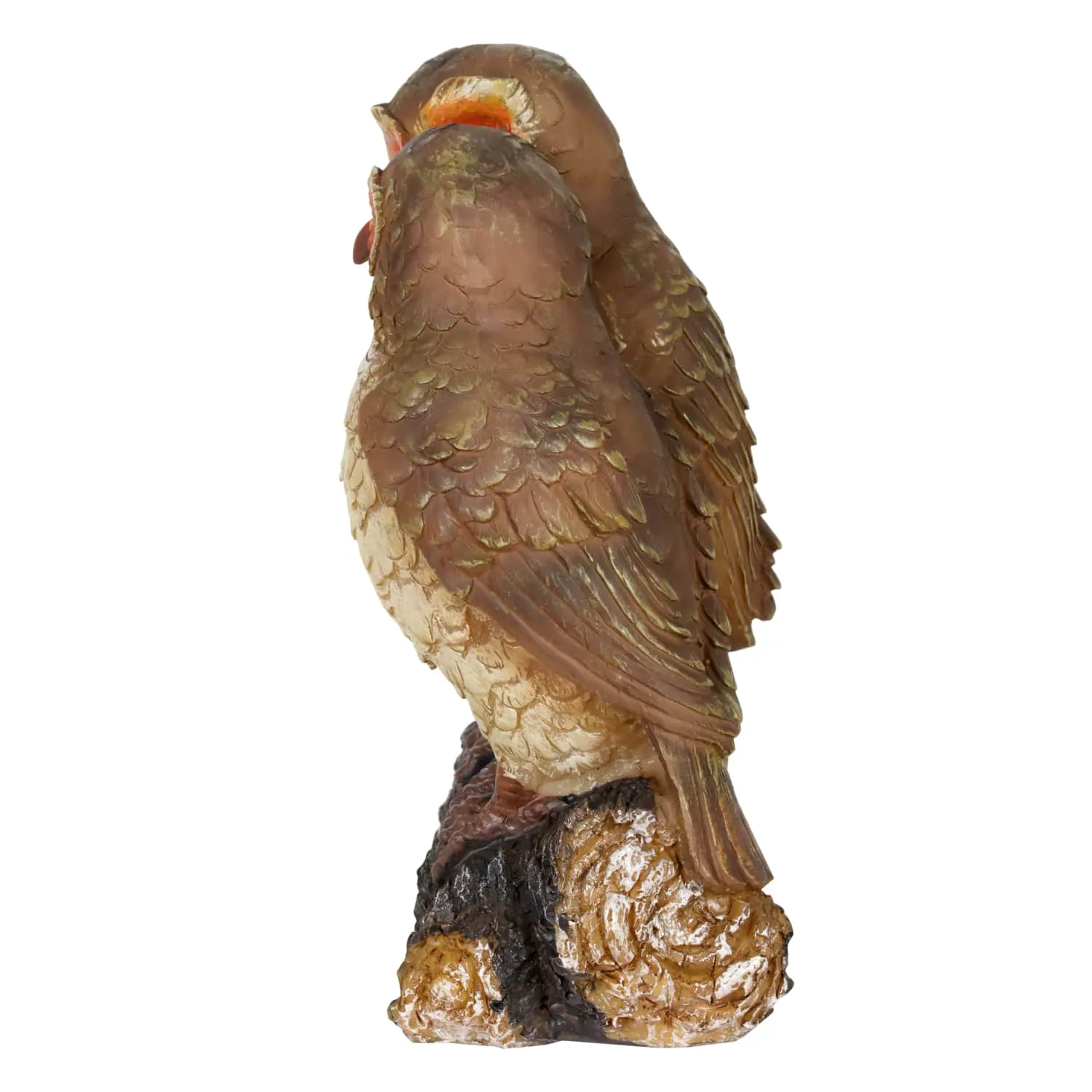 Solar Snuggling Owls on Stump Hand Painted Garden Statue,  4 by 9 inches