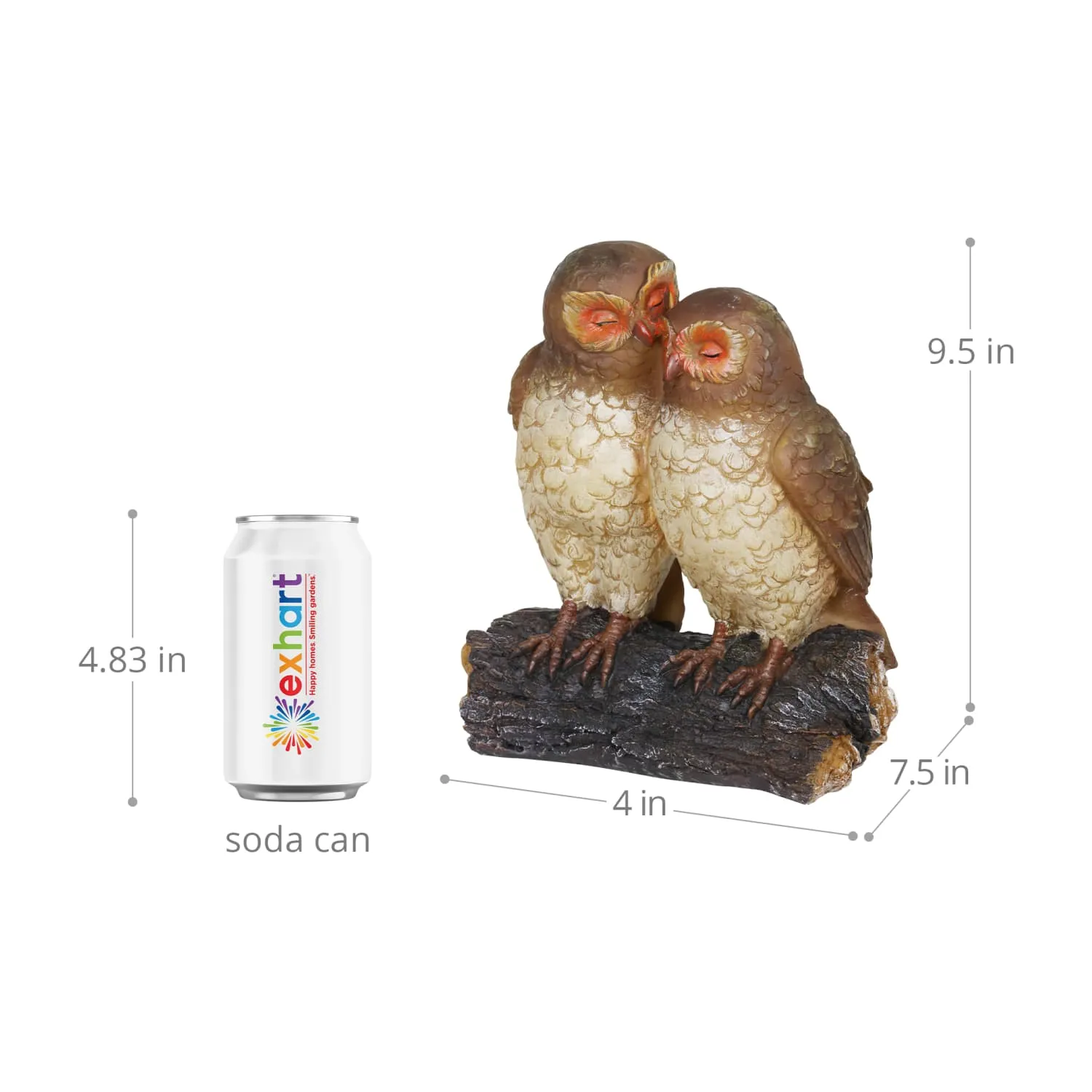 Solar Snuggling Owls on Stump Hand Painted Garden Statue,  4 by 9 inches