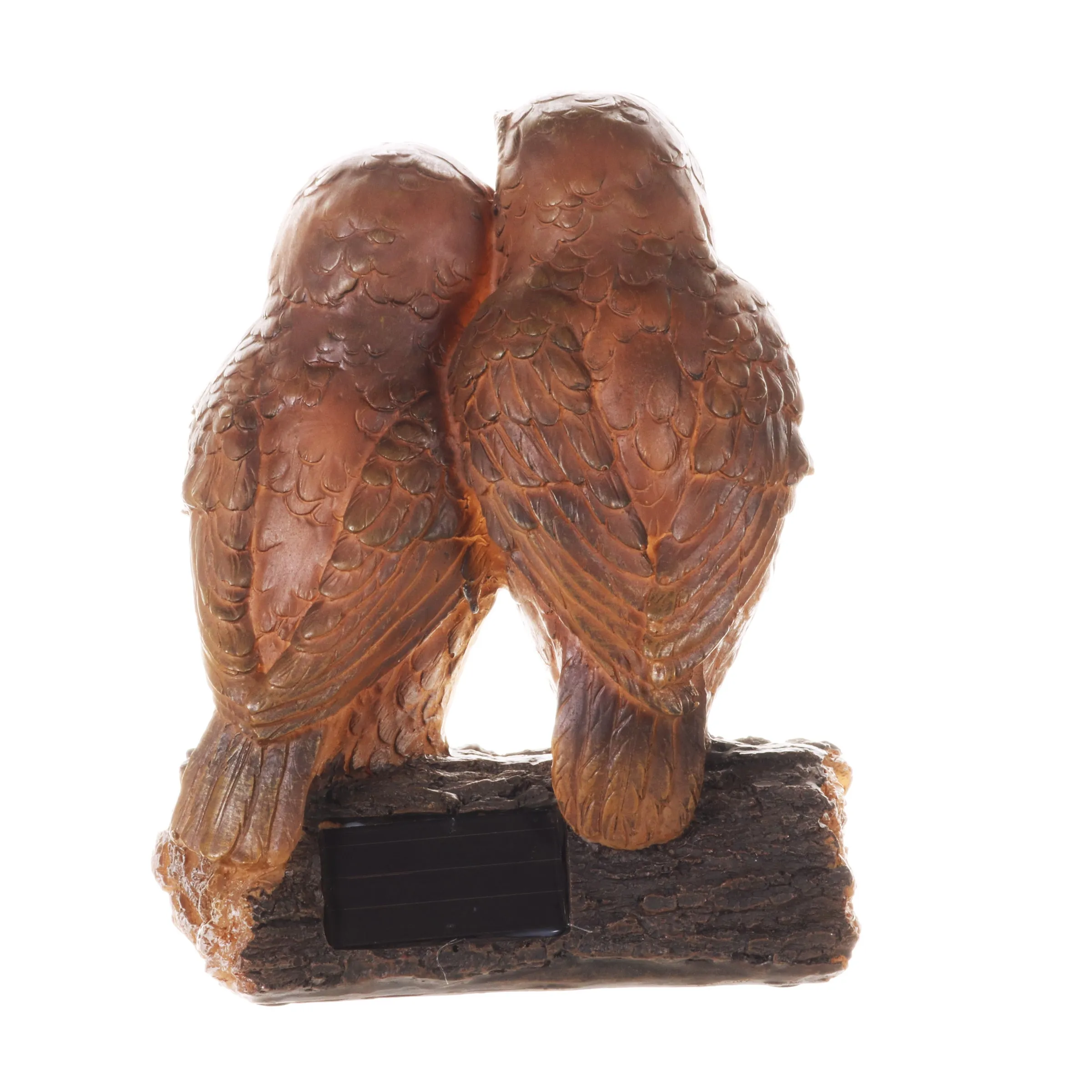 Solar Snuggling Owls on Stump Hand Painted Garden Statue,  4 by 9 inches