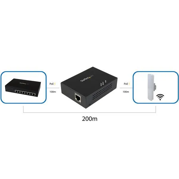 Startech.Com 1 Port Gigabit Poe  Extender 802.3At & 802.3Af - 100M (330Ft) - Power Over Ethernet Extender - Poe Repeater