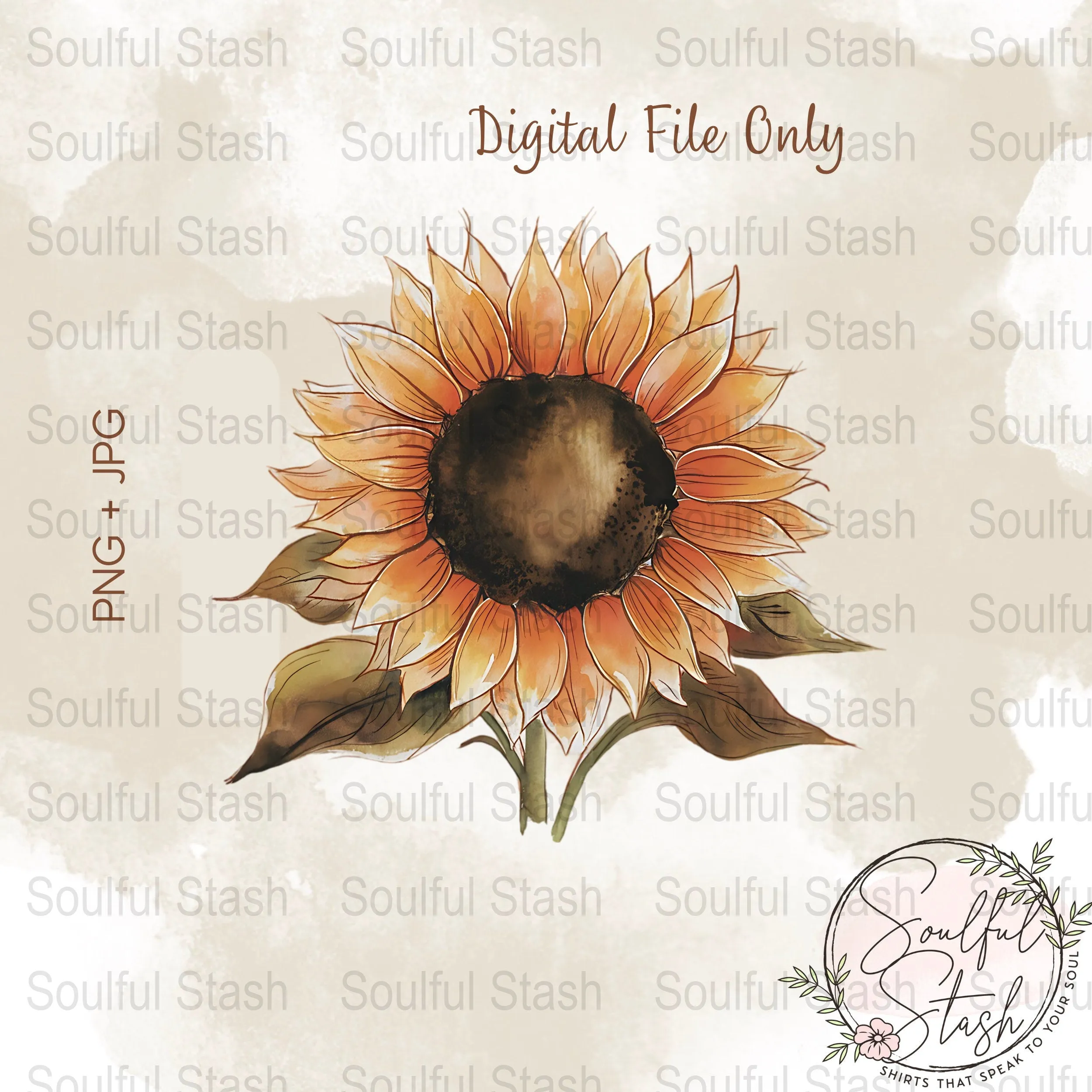 Sunflower PNG Digital Download, Sublimation Design, Watercolor Sunflower Art, Digital Sunflower Clipart, Hand Painted Sunflower Fall Autumn