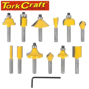 Tork Craft Router Bit Set 12Pc 1/4' Straight & Profile