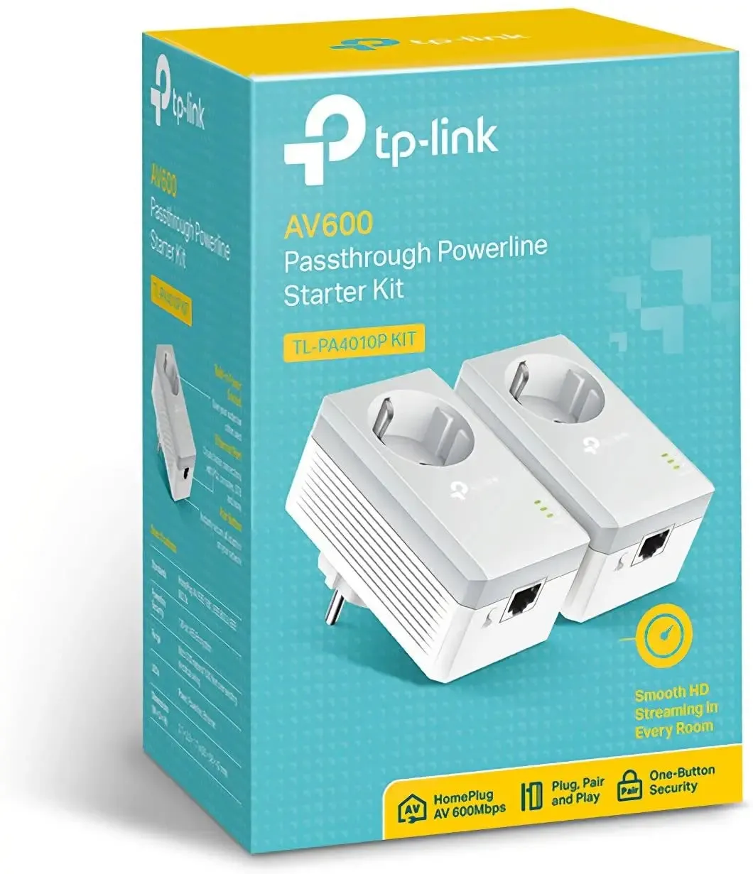 Tp-Link Tl-Pa4010pkit Av500  Powerline Kit With Ac Pass Through - Powerline Adapter Kit Homeplug Av (Hpav) - Wall-Plugga