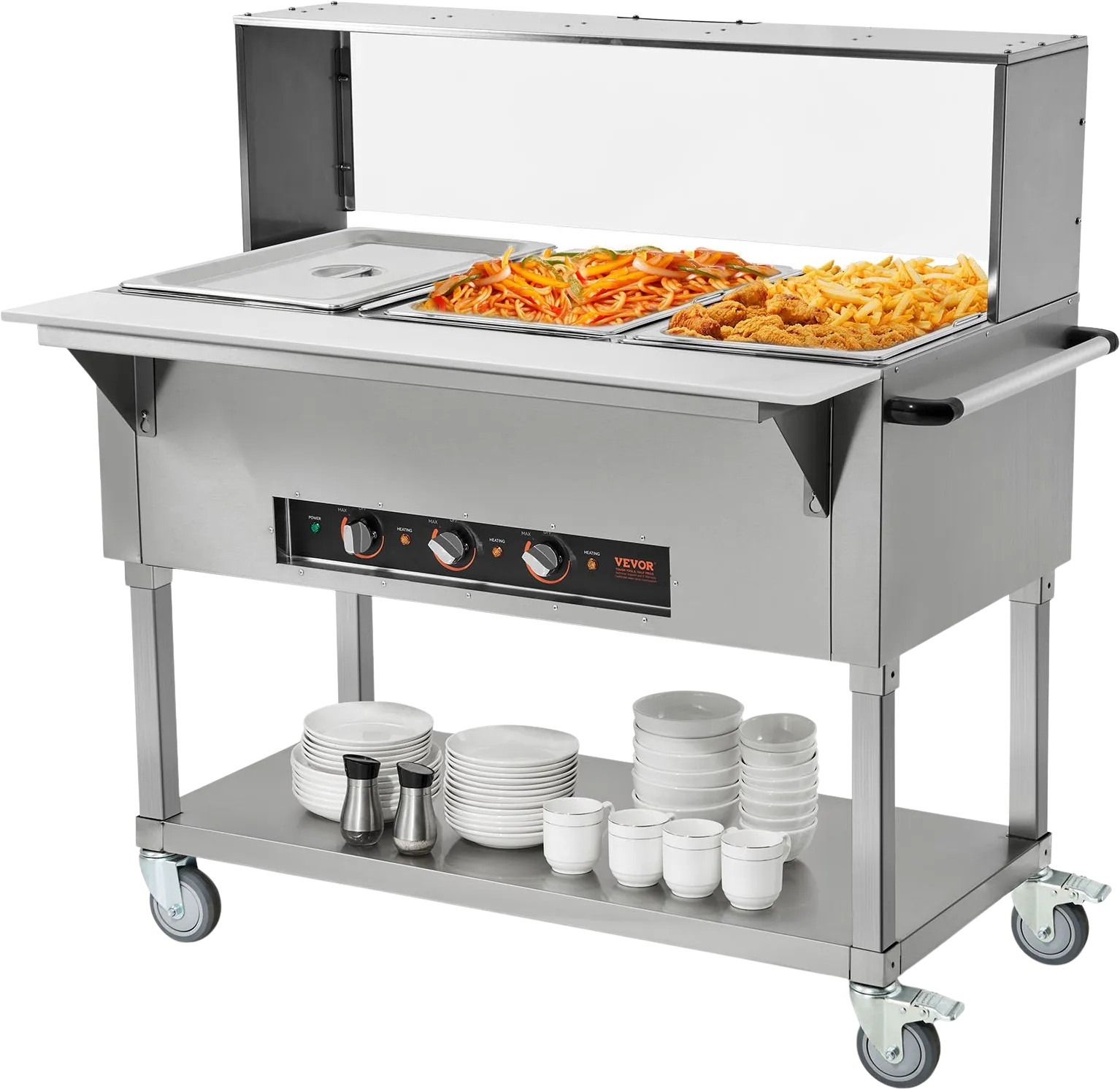 Vevor Food Warmer 3-Pan 20.6 Qt Commercial Buffet Table with Sneeze Guard 1500W Stainless Steel New