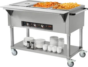 Vevor Food Warmer 3-Pan 20.6 Qt Commercial Buffet Table with Wheels 1500W Stainless Steel New