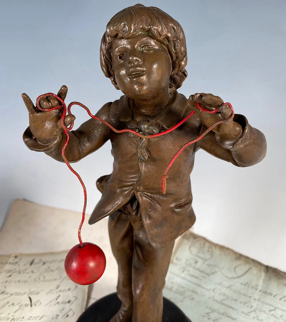 Vintage French Sculpture, A Boy with Ball is a Pocket Watch Stand, Holder, Display