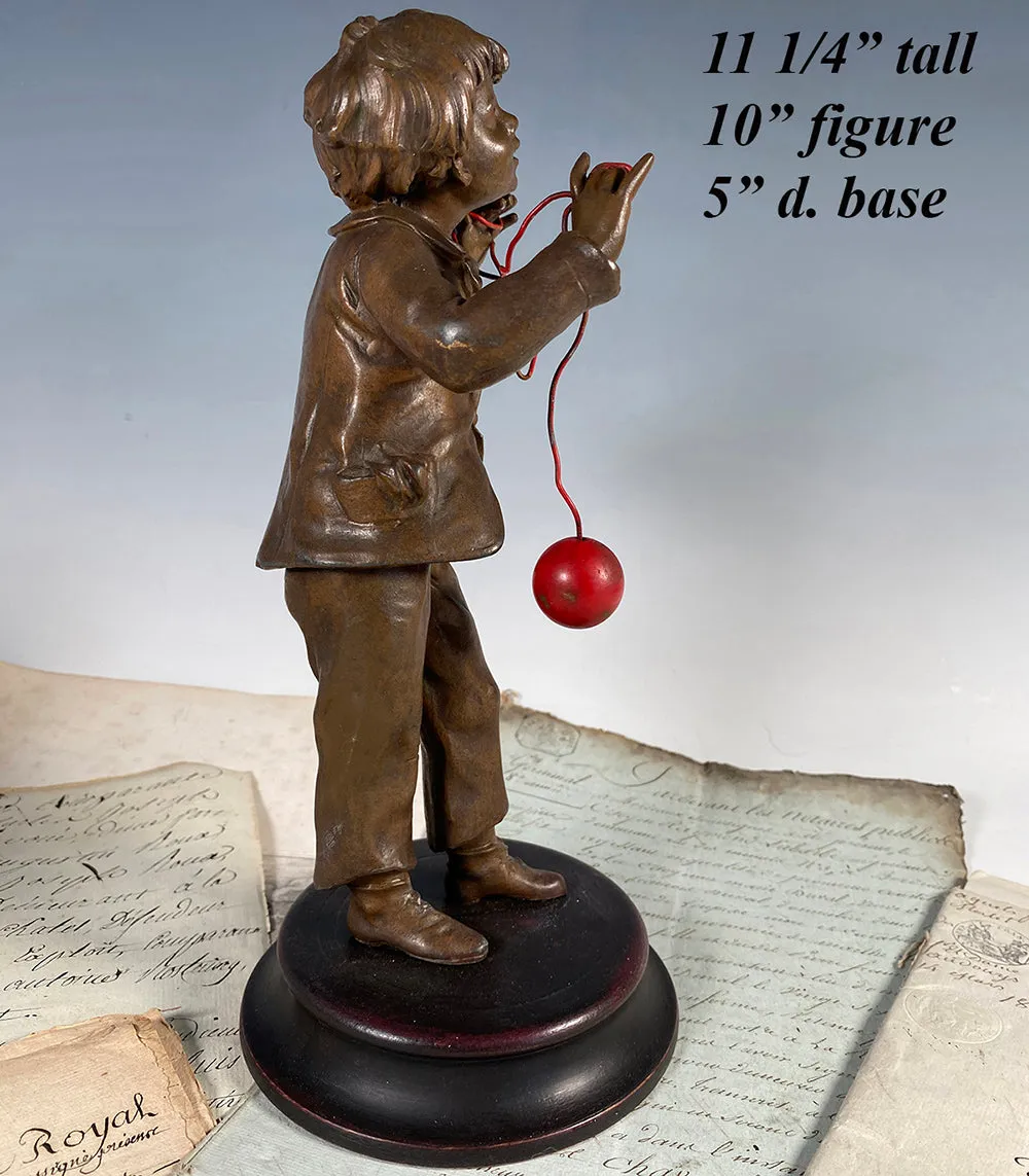 Vintage French Sculpture, A Boy with Ball is a Pocket Watch Stand, Holder, Display