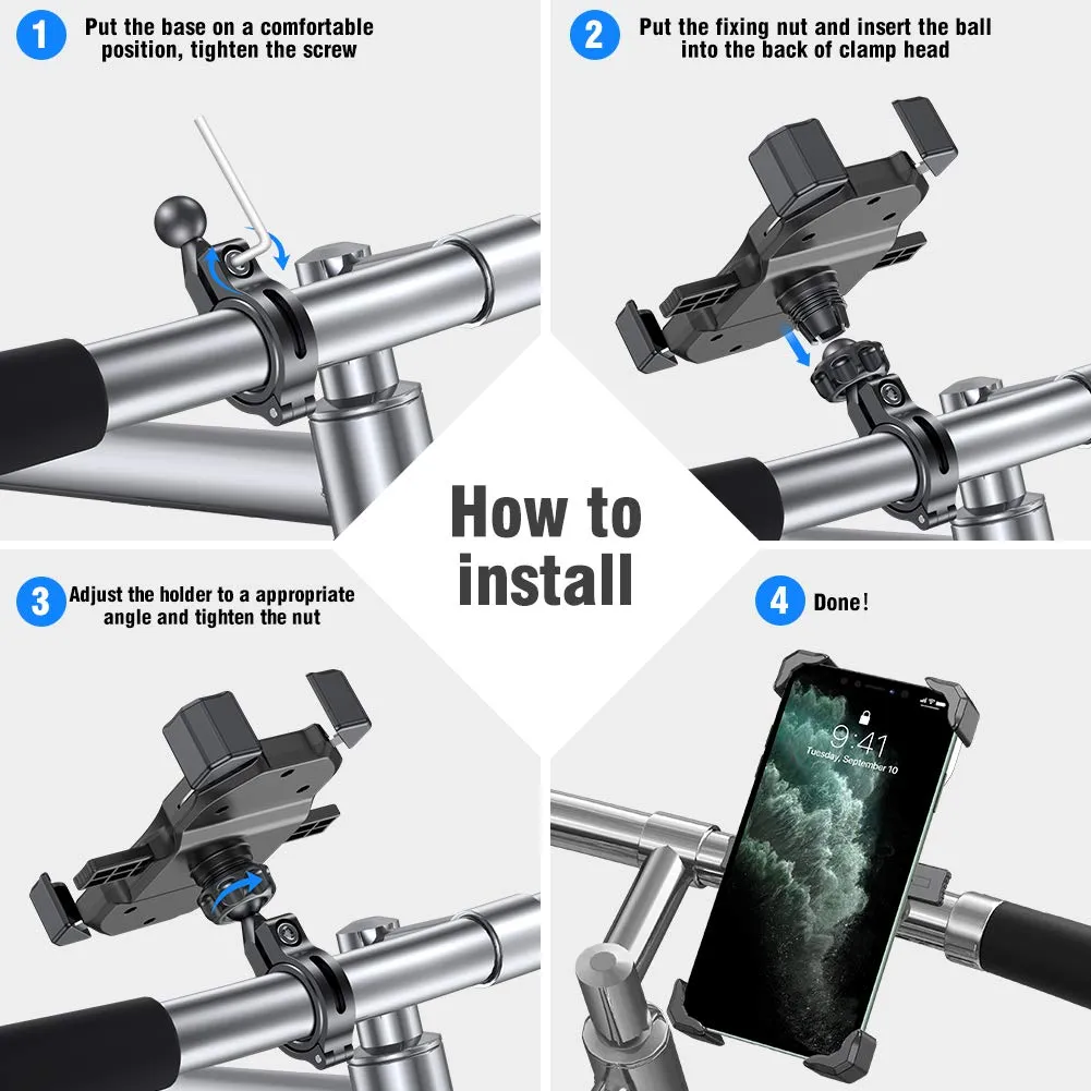 VUP Bicycle Motorcycle Phone Holder, 360° Rotation Anti Shake Cradle Clamp Bike Accessories Fit for iPhone, Galaxy, Google Pixel