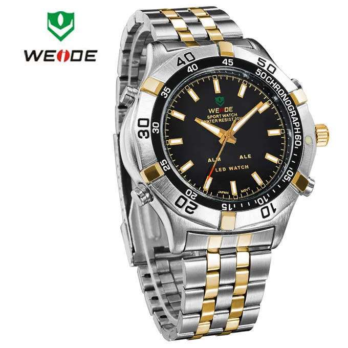 WEIDE Watches Men Luxury Brand Stainless Steel Military Watch Multifunction Waterproof LED Digital Quartz Wristwatches