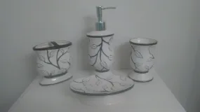 White Leaves and Black Branches Bathroom Accessory Set