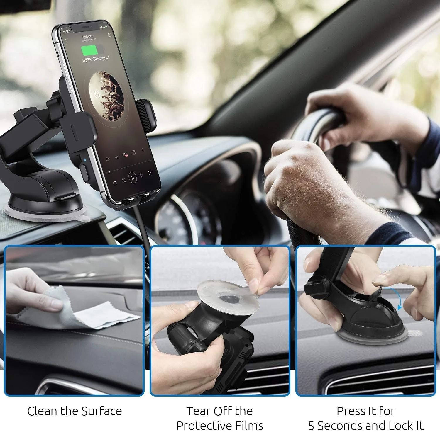 Wireless Car Charger, Chgeek 15W Fast Charging Auto Clamping Car Charger Phone Mount Phone Holder for Iphone 14 13 12 11 Pro Max Xs, Samsung Galaxy S22 Ultra S21 S20, S10  S9  Note 9, Etc