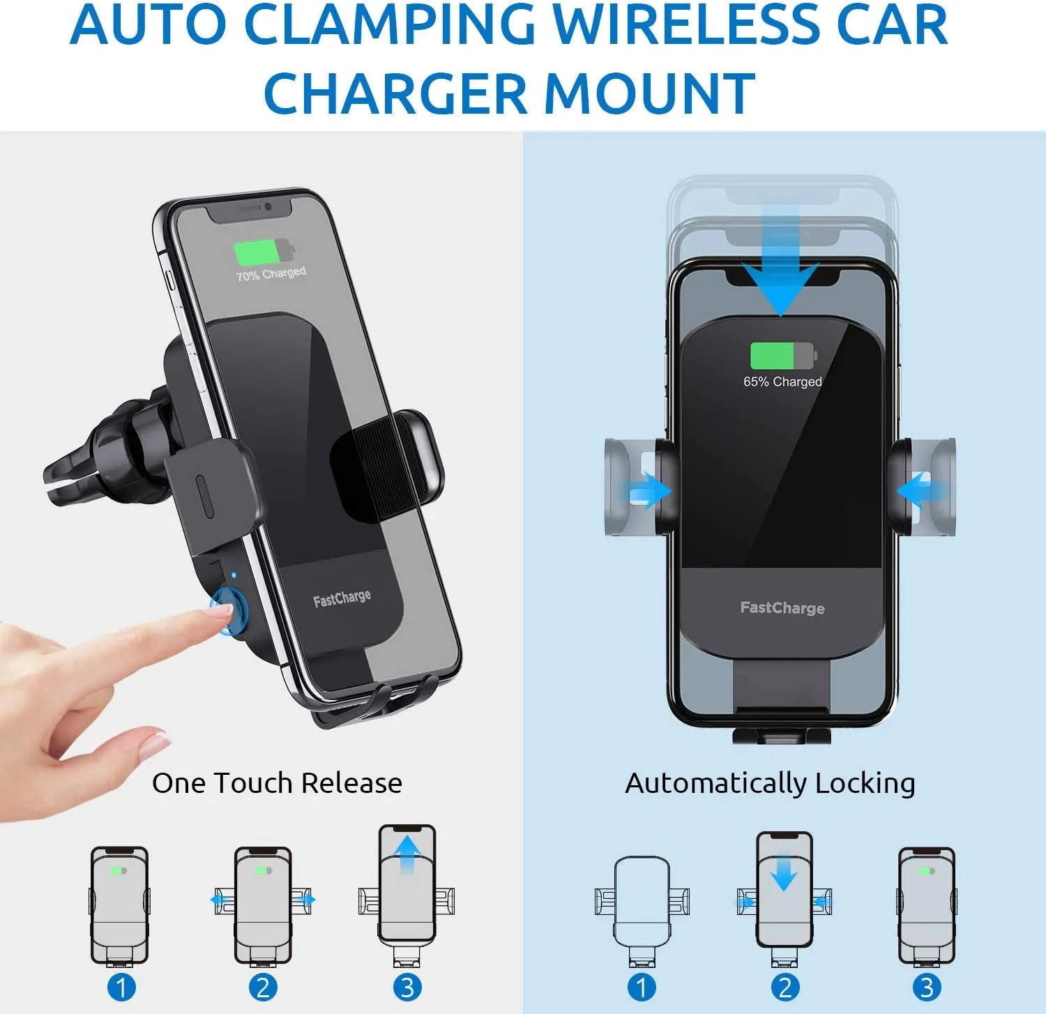 Wireless Car Charger, Chgeek 15W Fast Charging Auto Clamping Car Charger Phone Mount Phone Holder for Iphone 14 13 12 11 Pro Max Xs, Samsung Galaxy S22 Ultra S21 S20, S10  S9  Note 9, Etc