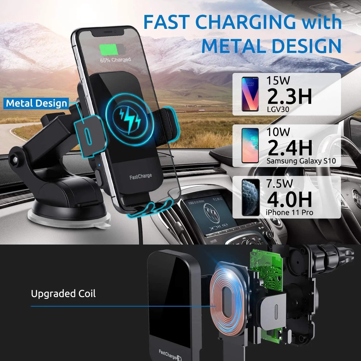 Wireless Car Charger, Chgeek 15W Fast Charging Auto Clamping Car Charger Phone Mount Phone Holder for Iphone 14 13 12 11 Pro Max Xs, Samsung Galaxy S22 Ultra S21 S20, S10  S9  Note 9, Etc