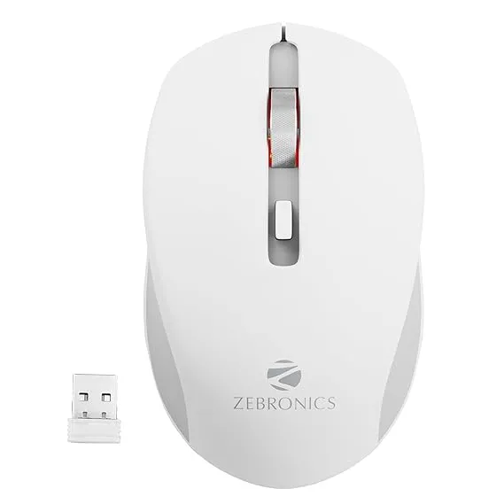 ZEBRONICS ZEB-JAGUAR (White Grey) Wireless Mouse, 2.4GHz with USB Nano Receiver, High Precision Optical Tracking, 4 Buttons, Plug & Play, Ambidextrous, for PC/Mac/Laptop